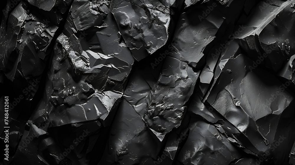 Aufkleber Black grunge texture Black rock texture Closeup Abstract geometric black white background Black stone backdrop with copy space for design Web banner : Generative AI