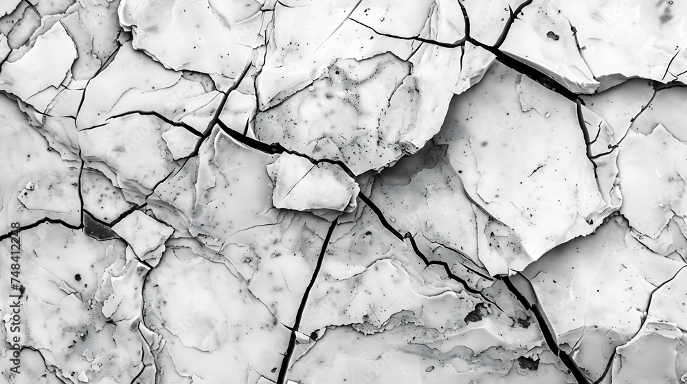 Aufkleber Black white rock texture Cracked layered mountain surface Closeup Gray grungy stone background with space for design : Generative AI