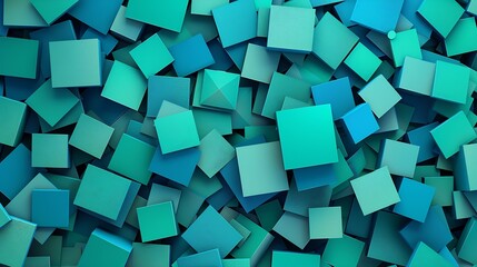 Blue green geometric abstract pattern Random light and dark teal color squares and rectangles Background with space for design Web banner Chaotic Mosaic : Generative AI - obrazy, fototapety, plakaty