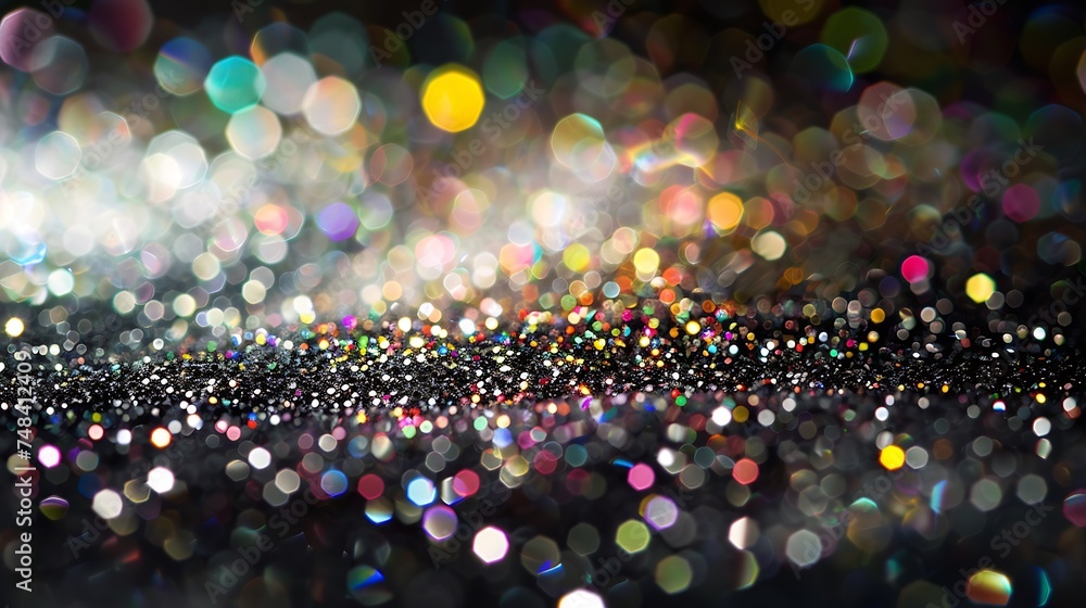 Aufkleber glitter spectacular colorful dark background black silver and golg color defocused explosion of spar