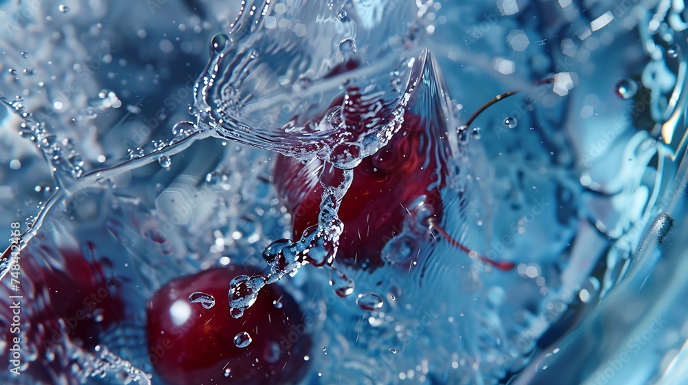 Aufkleber frozen in motion water splashes closeup macro beautiful splashes of clear clear water in a blue glas