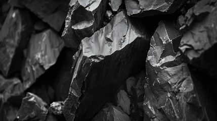 Mountain background texture Closeup Black rock background Dark gray stone background Black and white background Black grunge texture Contrast monochrome rocky texture : Generative AI