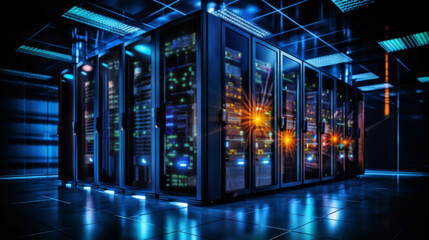 Connection network in servers data center room storage systems Big Data centers and network devices in high-performance operation