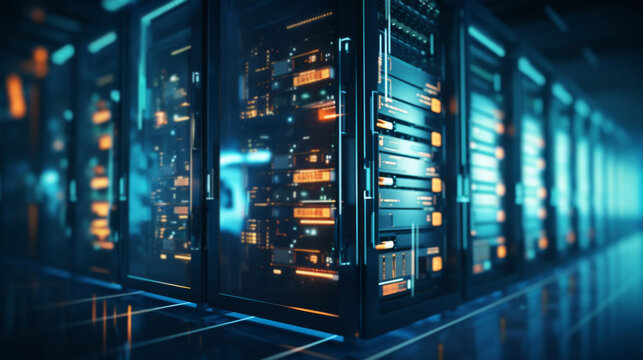 Connection network in servers data center room storage systems Big Data centers and network devices in high-performance operation