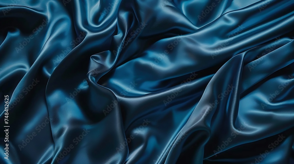 Poster Abstract blue black background Blue silk satin texture background Beautiful soft wavy folds on shiny fabric Dark elegant background for your design : Generative AI
