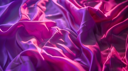 Purple magenta silk satin velvet Beautiful soft wavy folds Table top view Flat lay Shiny fabric background with copy space for design montage Christmas Valentine : Generative AI - obrazy, fototapety, plakaty