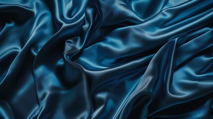 Obraz premium Abstract blue black background Blue silk satin texture background Beautiful soft wavy folds on shiny fabric Dark elegant background for your design : Generative AI