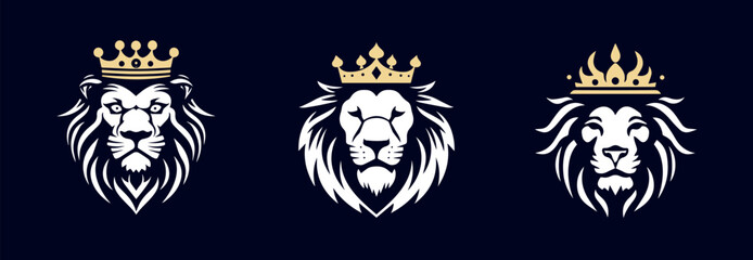 Fototapeta premium Set of lion head with crown for elegant and luxury brand identity logo, symbol, icon. t-shirt design, Vector illustration. generative ai 