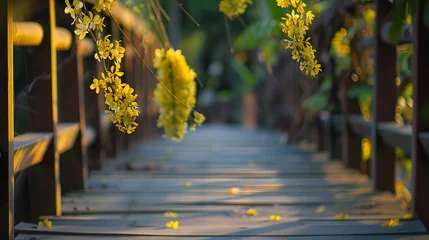 Fototapete Rund Iron bridge in Chiangmai Thailand with Cassia fistula : Generative AI © Generative AI
