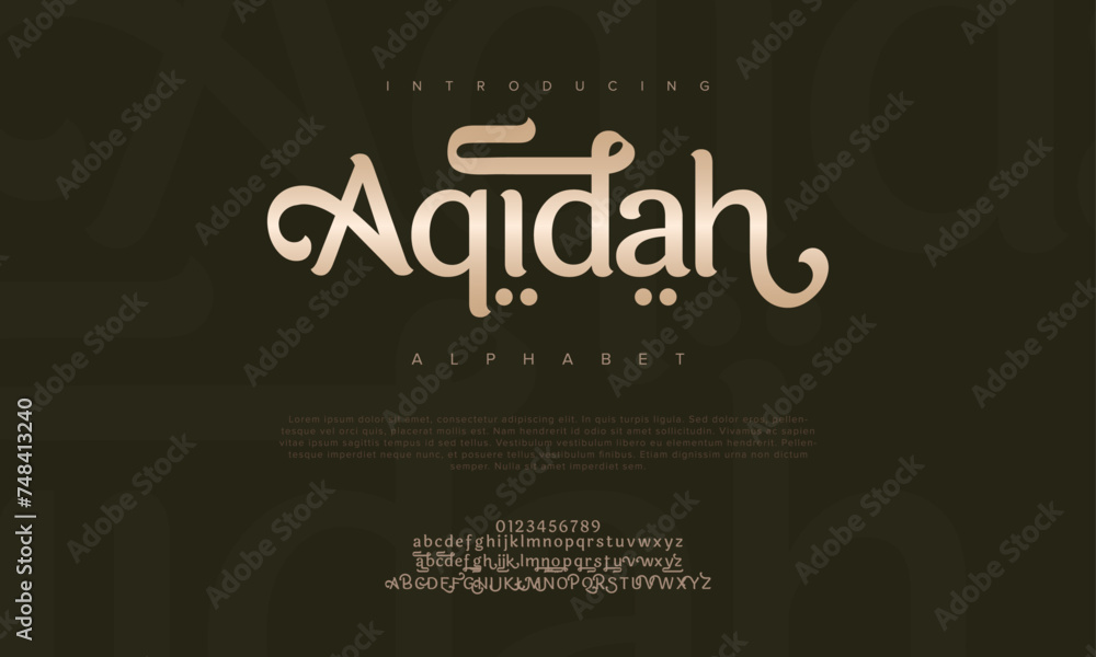 Wall mural Aqidah premium luxury arabic alphabet letters and numbers. Elegant islamic  typography ramadan wedding serif font decorative vintage. Creative vector illustration - Wall murals
