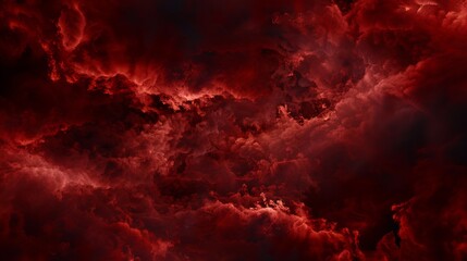 Black blood red fiery sky with clouds Horror background for design Dramatic frightening ominous skies Hell inferno Scary creepy evil spooky eerie Armageddon apocalypse concept : Generative AI - obrazy, fototapety, plakaty