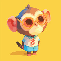 Monkey wear school uniform illustration minimal 2D vector for design