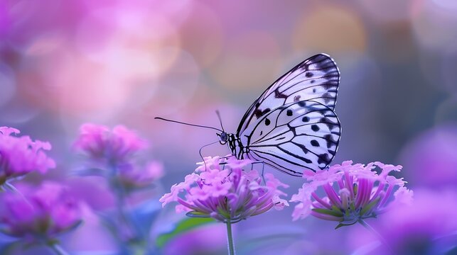 Beautiful butterfly perching on verbena flower : Generative AI