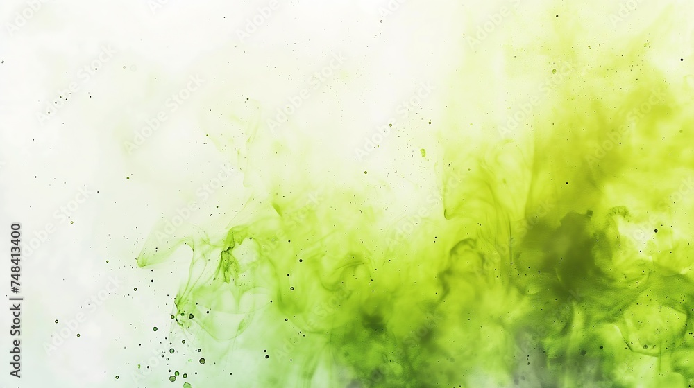 Poster uneven abstract watercolor spot of lime green with tone and transitions with white square frame wate