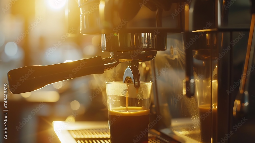 Poster professional coffee machine making espresso in a cafe : generative ai
