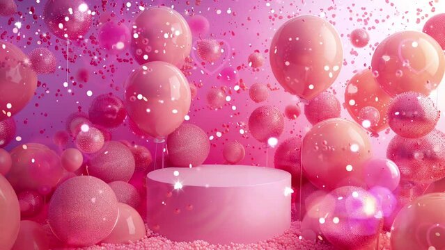 animation backgroun pink poidum stage, ballloon, animation background pink , video background, animation wallpaper
