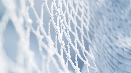 Details metal mesh in the snow fence covered by snow and hoarfrost Beautiful white fence net snow outdoors in winter closeup : Generative AI - Powered by Adobe