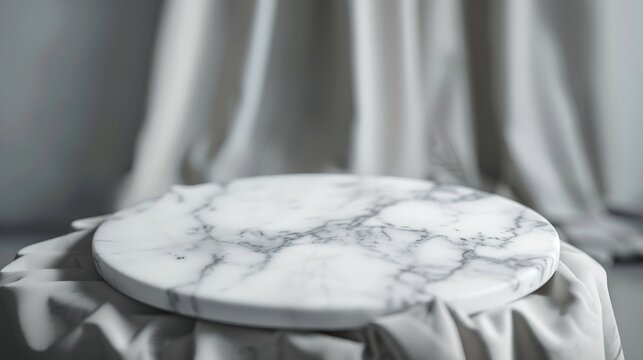Empty white marble over blur background for your photo montage or product display Space for placing items on the table product and food display : Generative AI