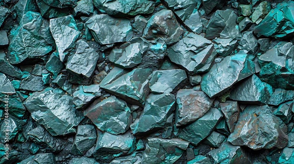 Aufkleber blue green stone background dark turquoise toned monochrome rock texture closeup wide banner colorfu
