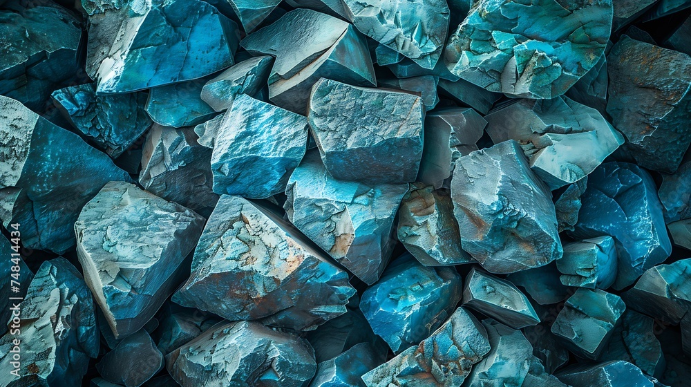 Poster Blue green stone background Abstract turquoise background Toned stone texture Wide banner with a beautiful aquamarine texture for design Copy space : Generative AI