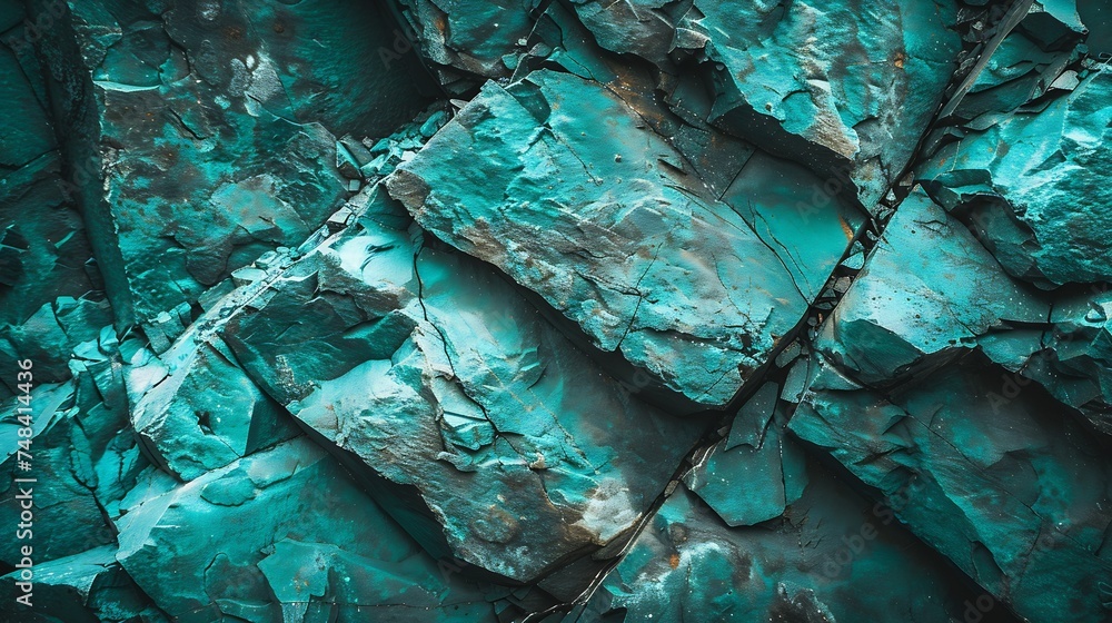 Poster monochrome dark turquoise toned rock texture weathered crumbling mountain surface closeup combinatio