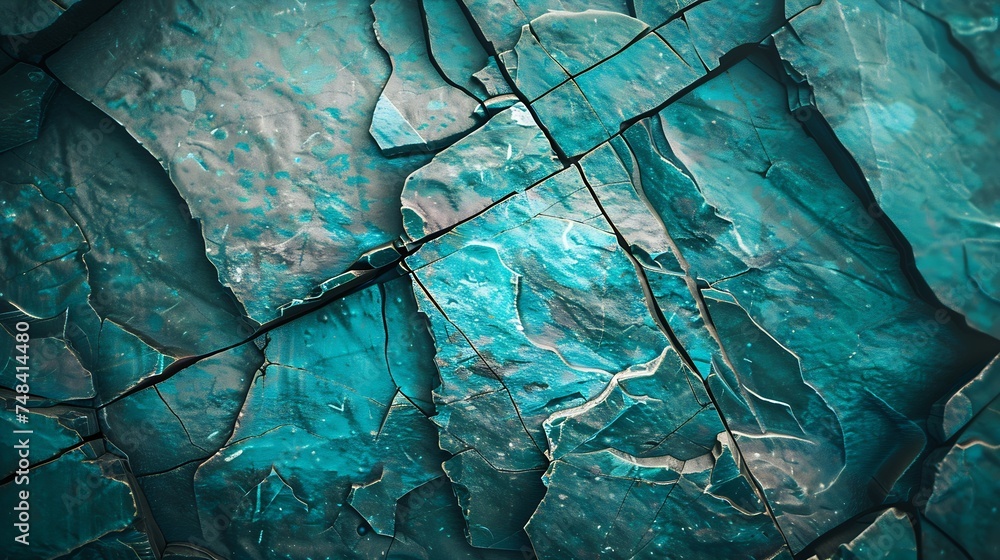 Aufkleber blue green rock background dark turquoise toned mountain surface cracked closeup 3d effect modern co