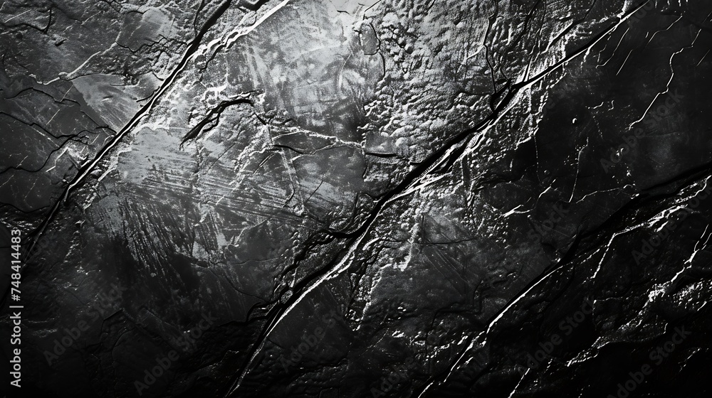Aufkleber Black white grunge background Rock texture with cracks Stone wall background with copy space for text and design Web banner Dark gray rocky surface Closeup : Generative AI