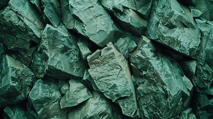 Blue green rough rock texture Toned Cracked crumbled mountain surface Closeup Dark turquoise stone...