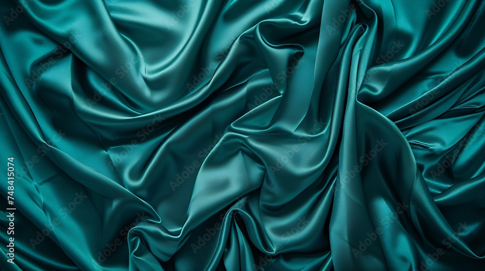 Aufkleber dark teal green silk satin shiny smooth fabric soft folds luxury background with space for design ba