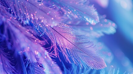 Beautiful abstract celebratory background template for Christmas party festival Blue purple feather macro with sparkles tinsel stars beads Colorful elegant sophisticated artistic image : Generative AI