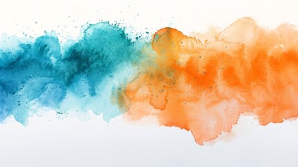 Orange blue green watercolor Isolated on white background Orange teal stain Modern art background...