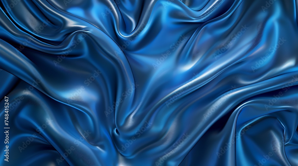 Poster Beautiful blue silk satin background Wavy soft folds Elegant fabric background with copy space for design Web banner : Generative AI