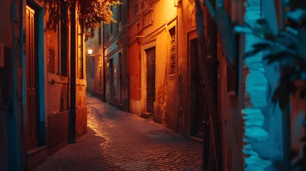 Selbstklebende Fototapeten Night cozy old street in Trastevere in Rome Italy Trastevere is rione of Rome on west bank of Tiber in Rome Architecture and landmark of Rome : Generative AI © Generative AI