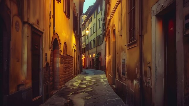 Fototapeta Narrow street in Florence Tuscany Italy Architecture and landmark of Florence Night cozy Florence cityscape : Generative AI