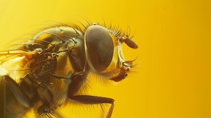 Fly closeup on a yellow background : Generative AI