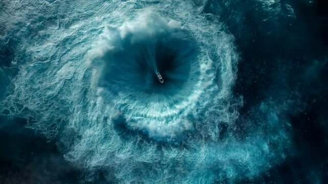 Little boat in the middle of whirlpool. Seamless looping time-lapse 4k video animation background