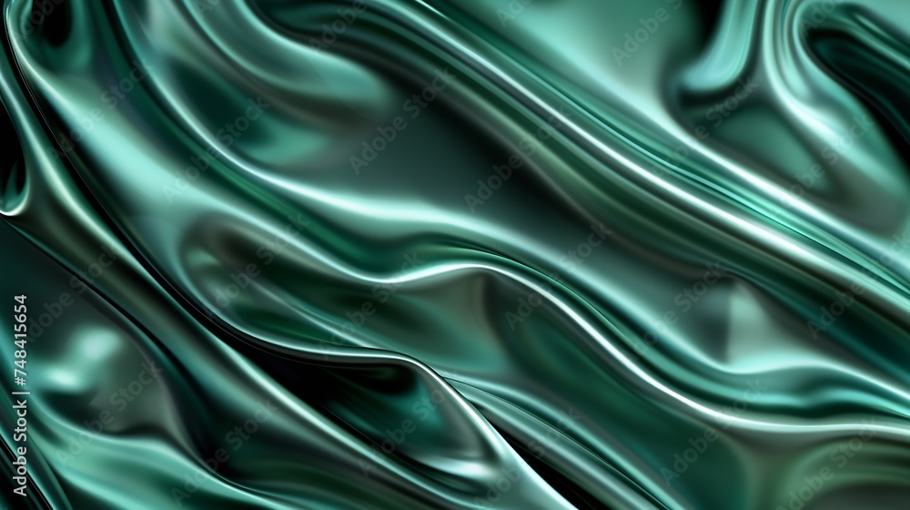 Aufkleber Black blue green abstract background Dark green silk satin texture background Beautiful wavy soft folds on the surface of the fabric Teal elegant background with copy space for design  : Generative AI