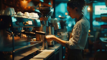coffee shop staff making coffee : Generative AI