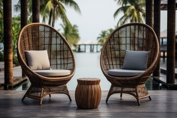 Lightweight Outdoor rattan chairs. Terrace sofa. Generate Ai