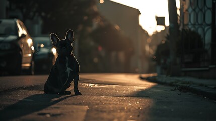 French Bulldog in the street : Generative AI - obrazy, fototapety, plakaty
