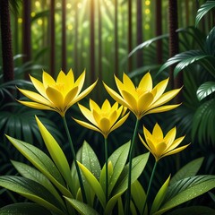 Fototapeta na wymiar Beautiful yellow flowers in tropical forest