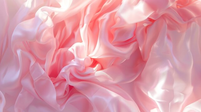 Light delicate pink silk satin fabric Elegant background with space for design Flat lay table top view Banner Wide Long Panoramic Template For babies Or a wedding Valentines Day romanc : Generative AI