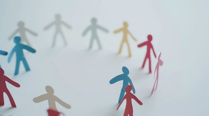 Paper human figures making circle on white background Diversity and Inclusion concept : Generative AI