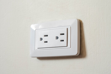 Two stall white wall outlet with no connected devices, energy and connection theme, horizontal photo