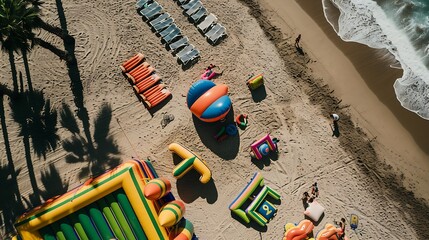 Aerial view of an inflatable beach game along Playa Casablanca beach in Marbella Andalusia Spain : Generative AI