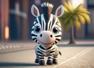 3D Cute smile zebra character 