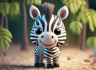 3D Cute smile zebra character 