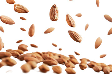 Flying Tasty and nutritious almond nuts on white background PNG