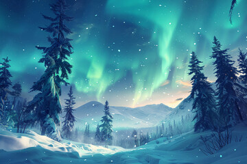 Fototapeta premium Winter Aurora Borealis