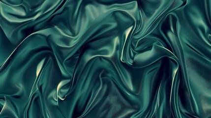 Fototapeta premium Dark green silk satin Shiny silky surface of the fabric Wavy folds Elegant background with space for design Web banner Valentine Christmas holiday background : Generative AI
